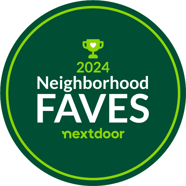 2024 Nextdoor Logo Green badge reading "2024 Neighborhood Faves nextdoor" with a trophy icon at the top.
