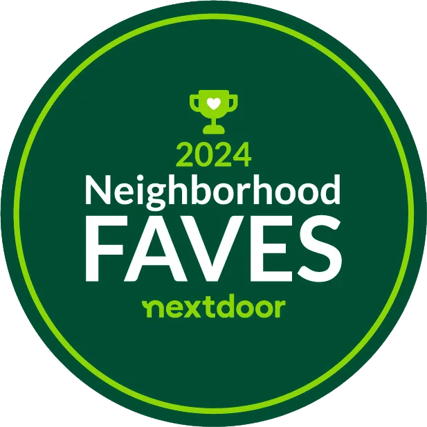 Green badge reading "2024 Neighborhood Faves nextdoor" with a trophy icon at the top.